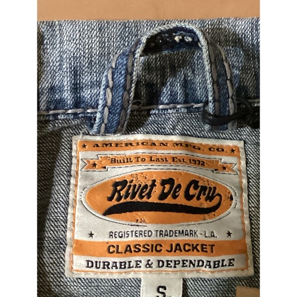 Rivet de Cru Classic Denim Jacket Long Sleeve Button Distressed Men's Small, NWT - Picture 8 of 11